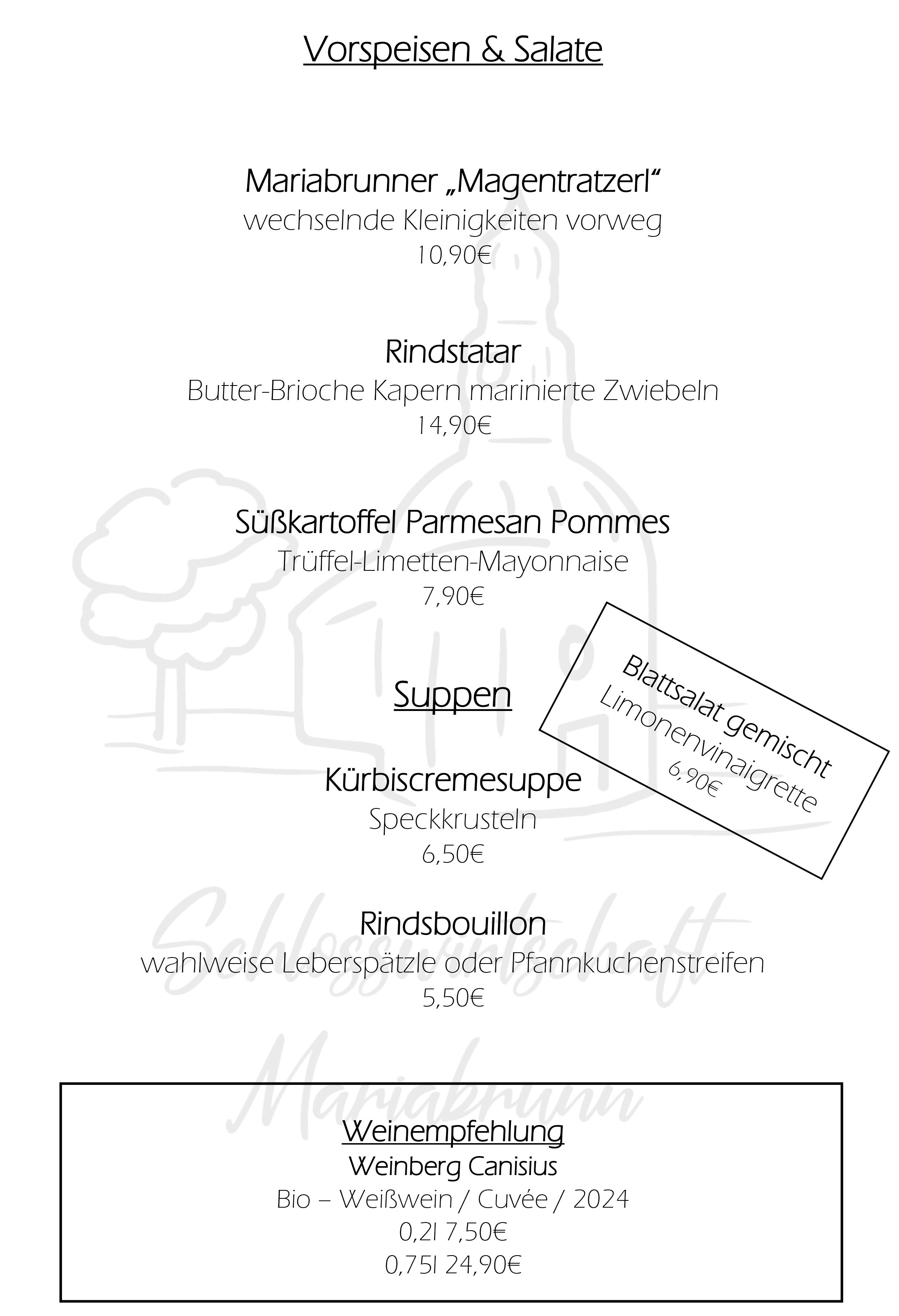Speisekarte Seite 1